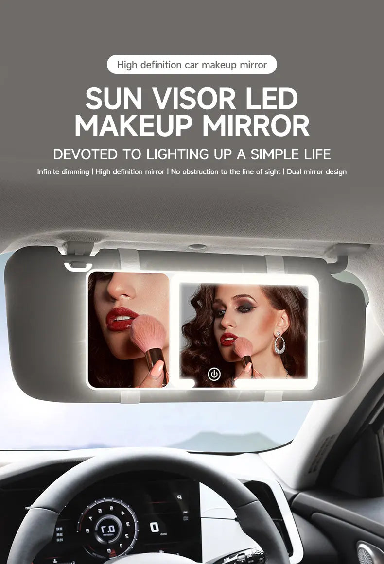 Car Sun Visor Makeup Mirror LED Touch Screen Adjustable Brightness Auto Interior Makeup HD Mirror with Magnifying Glass