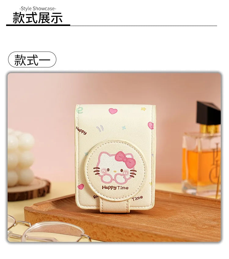 Hello Kitty Fashion Portable Makeup Mirror with Cosmetic Bag Lightweight Travel Touch-up Kit Protective Case Storage Best Gift