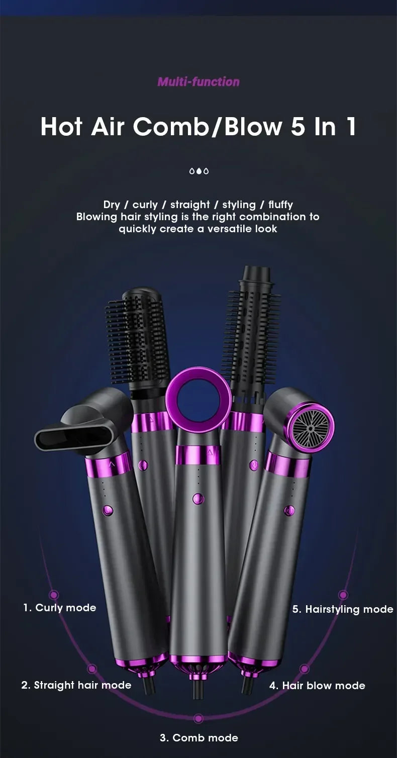 2025 Electric Hair Dryer 5in1 Multifunctional Hair Straightener Negative Ion Hair Care Curler Blow Dryer Styling Set Strong Wind