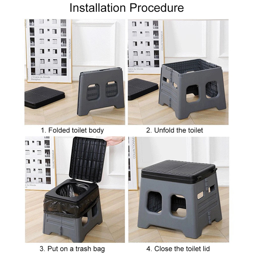 Portable Camping Toilet with Lid Foldable Outdoor Camp Toilet Multifunctional Folding Truck Toilet for Emergencies Car Outdoor