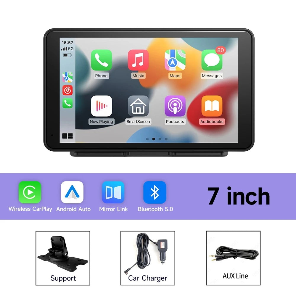 JIUYIN 7inch Wireless CarPlay Android Auto Portable Car Radio Multimedia Video Player IPS Touch Screen GPS Navigation Bluetooth