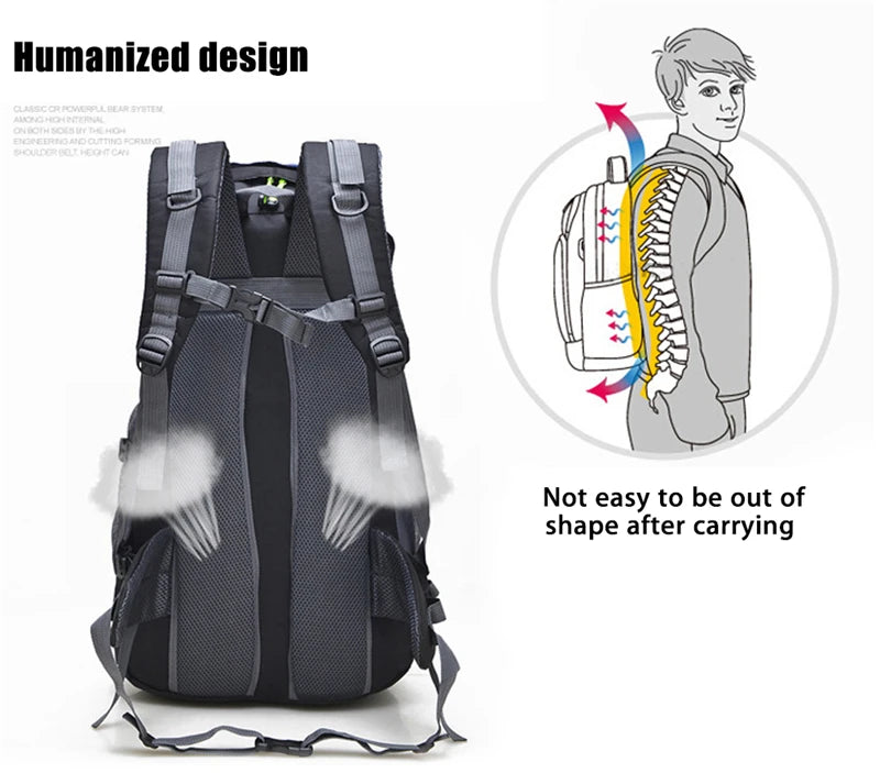 60L Camping Hiking Backpacks Men Outdoor Tourist Backpacks Nylon Sport Bag for Climbing Travelling with Rain Cover Free Knight