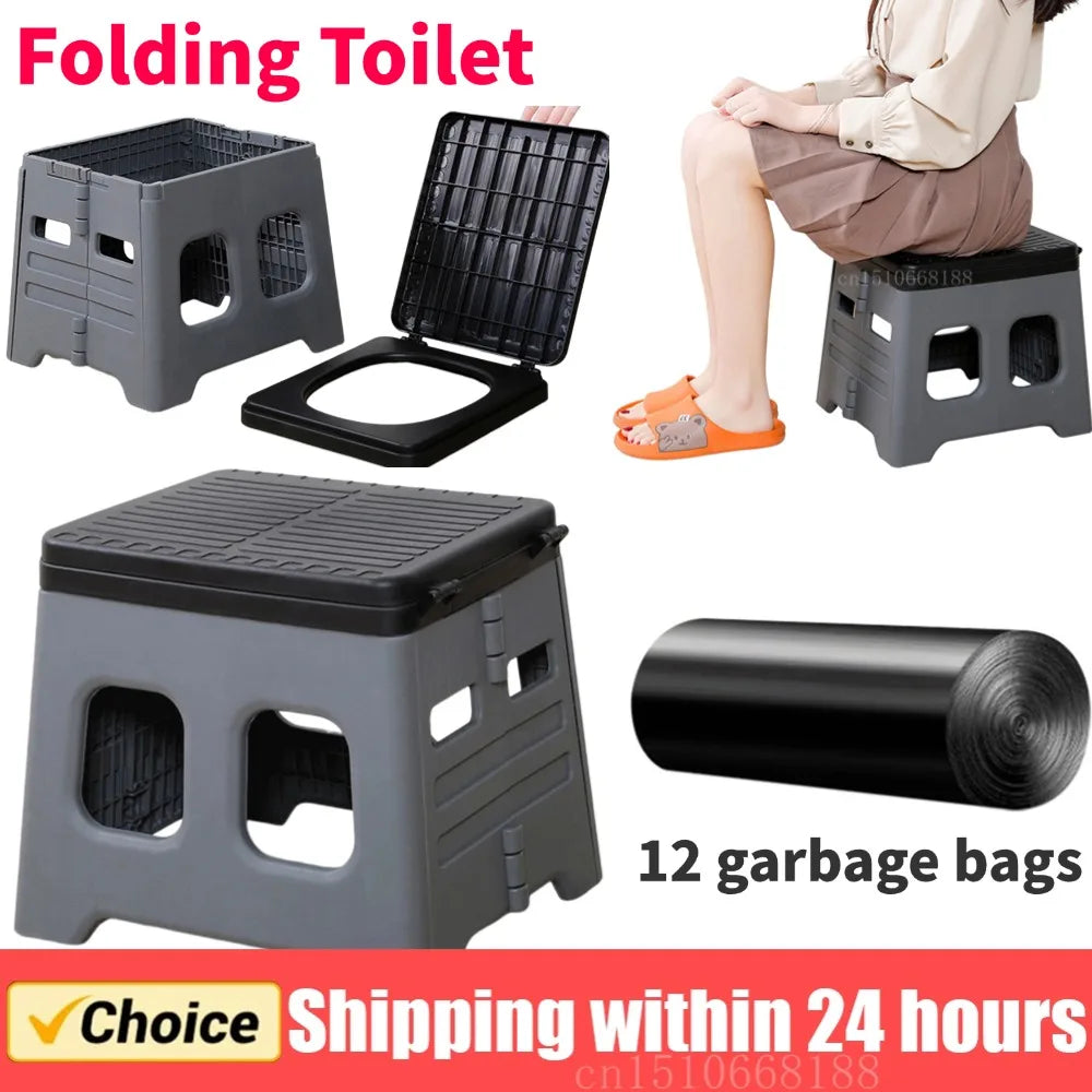 Portable Camping Toilet with Lid Foldable Outdoor Camp Toilet Multifunctional Folding Truck Toilet for Emergencies Car Outdoor