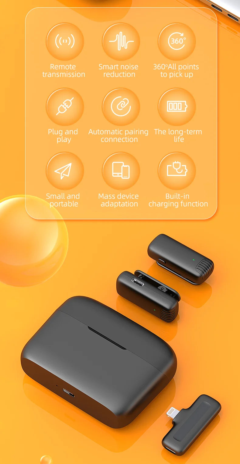J13 Wireless Lavalier Microphone with Charger Case Portable Audio Video Receiver Mini Mic For iPhone Android Tablet Gaming Live