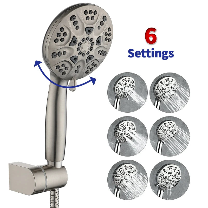 Shower Head Handheld Shower High Pressure Adjustable Spray Handheld Shower Heads Brushed Nickel Wall Mounted Shower Set 6 Jets
