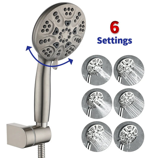 Shower Head Handheld Shower High Pressure Adjustable Spray Handheld Shower Heads Brushed Nickel Wall Mounted Shower Set 6 Jets