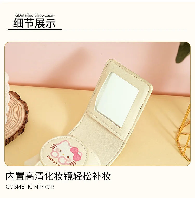Hello Kitty Fashion Portable Makeup Mirror with Cosmetic Bag Lightweight Travel Touch-up Kit Protective Case Storage Best Gift
