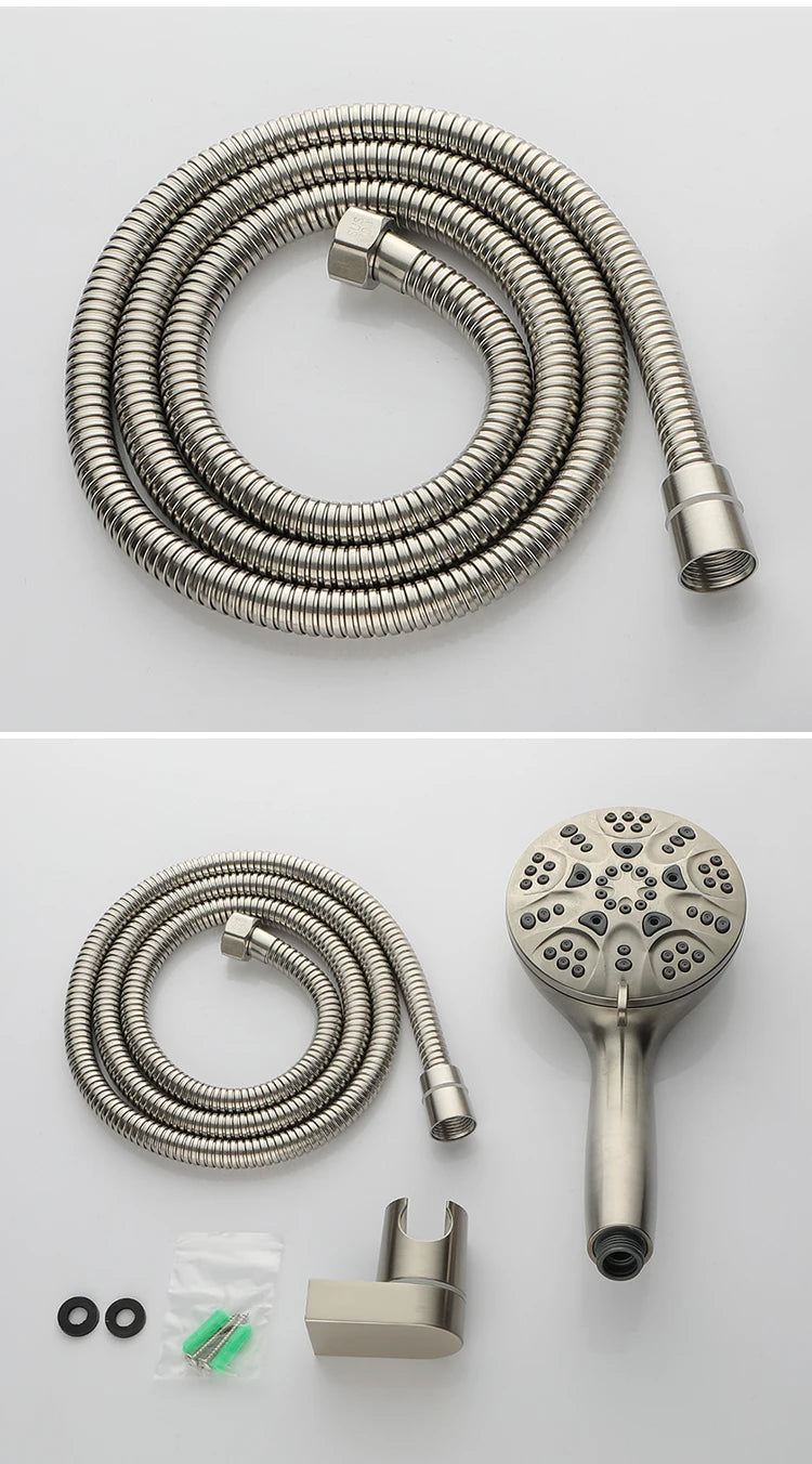 Shower Head Handheld Shower High Pressure Adjustable Spray Handheld Shower Heads Brushed Nickel Wall Mounted Shower Set 6 Jets