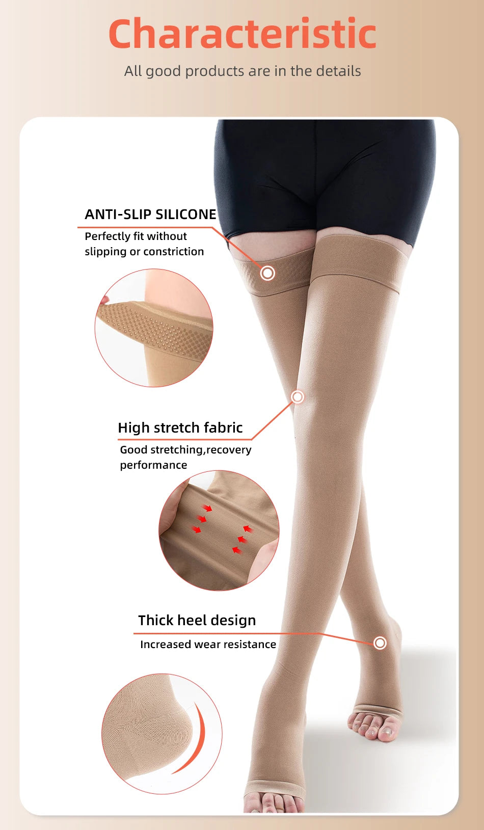 23-32mmHg Elastic Nursing Compression Stocking Unisex Medical Class 2 Pressure Stockings Sleep Feet Varicose Vein Sock