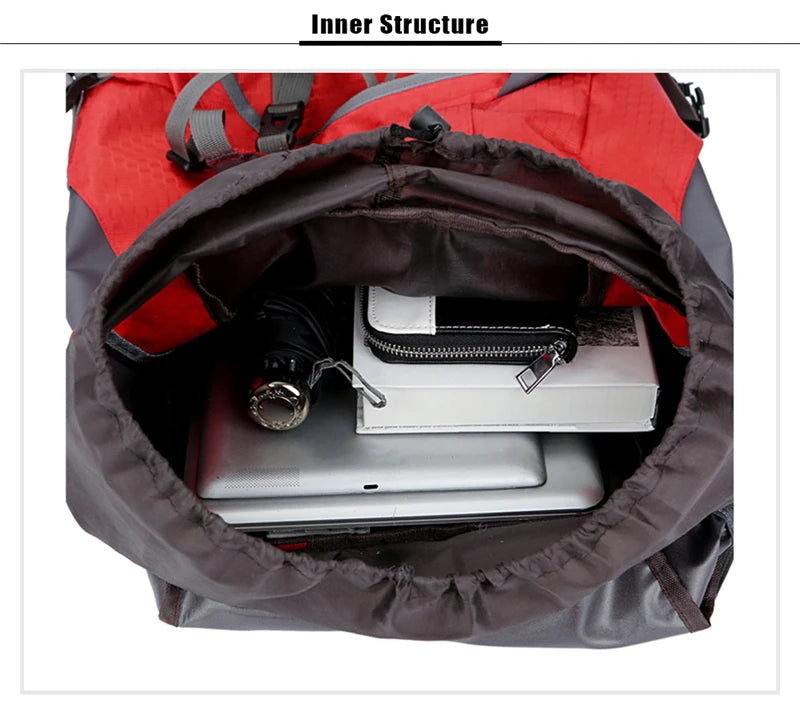60L Camping Hiking Backpacks Men Outdoor Tourist Backpacks Nylon Sport Bag for Climbing Travelling with Rain Cover Free Knight