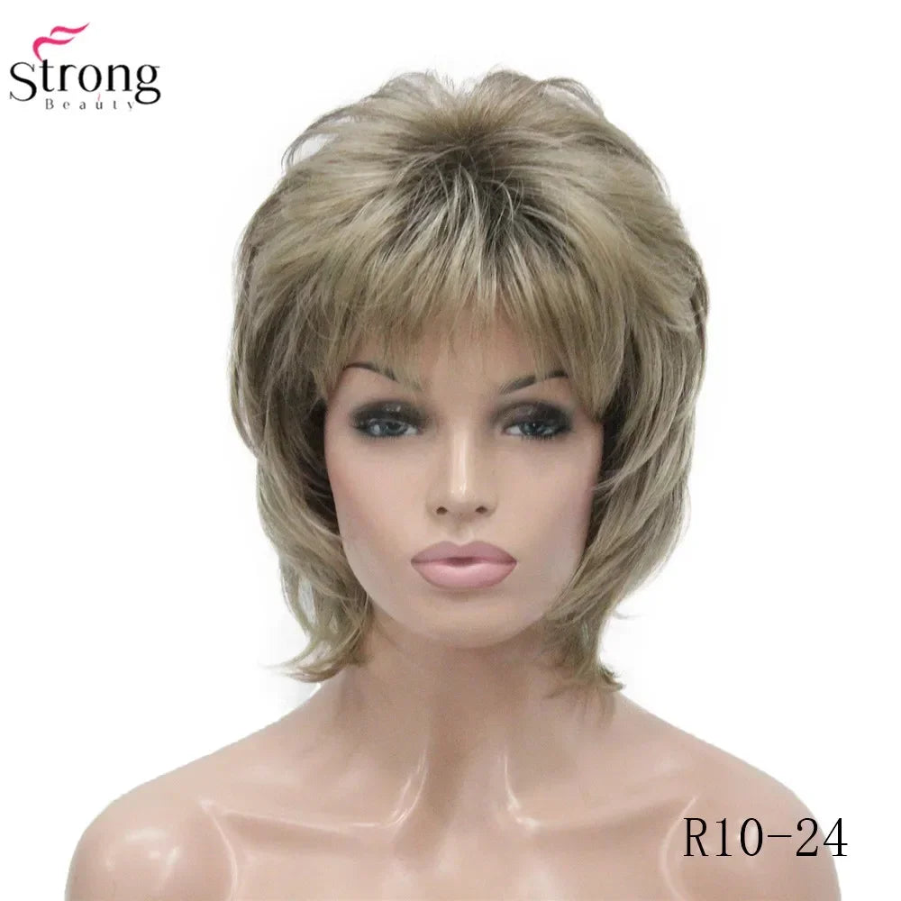 StrongBeauty Women Synthetic wig Short Hair Auburn/Blonde Natural wigs Capless Layered Hairstyles