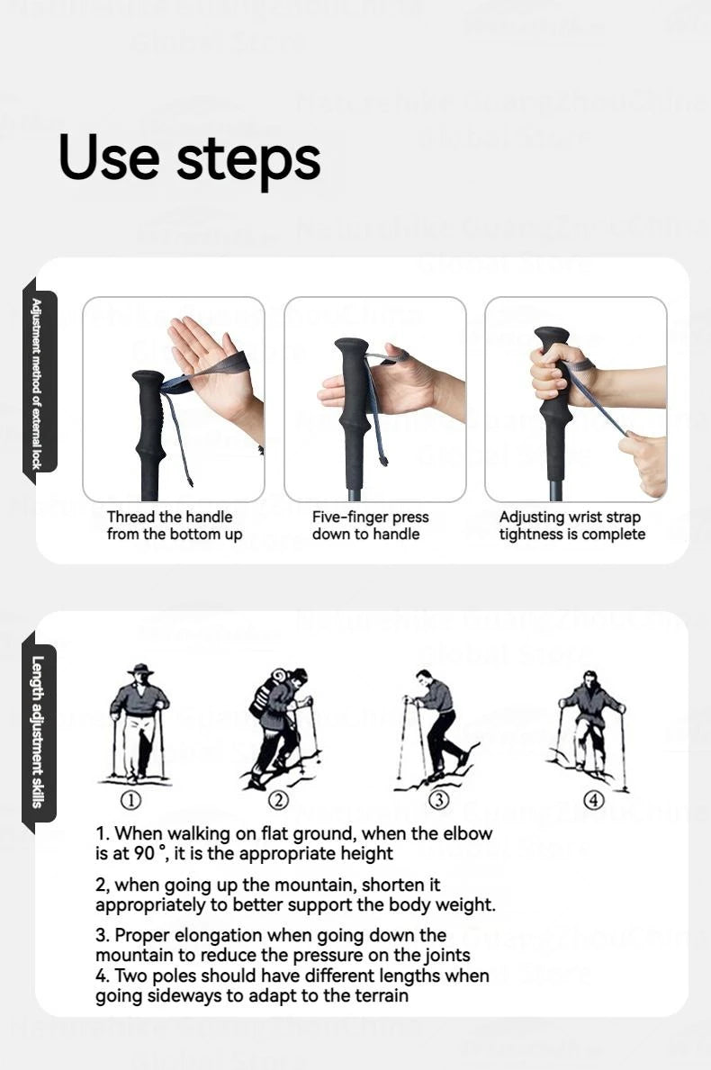 Naturehike 5-Section Walking Stick Pole Carbon Fiber Aluminum Alloy Folding Teleskopic Ultralight Trekking Hiking Canes UL Pro