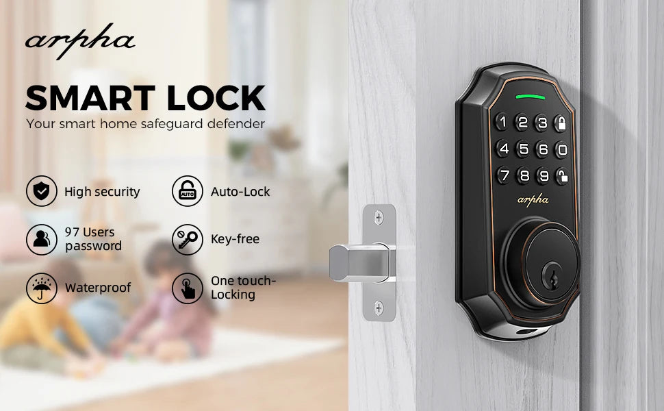 Arpha Smart Lock D180 100 Entry Codes 16 Anti Peeping Password Electronic Keypad Deadbolt Electronic Door Lock Low Battery Alarm