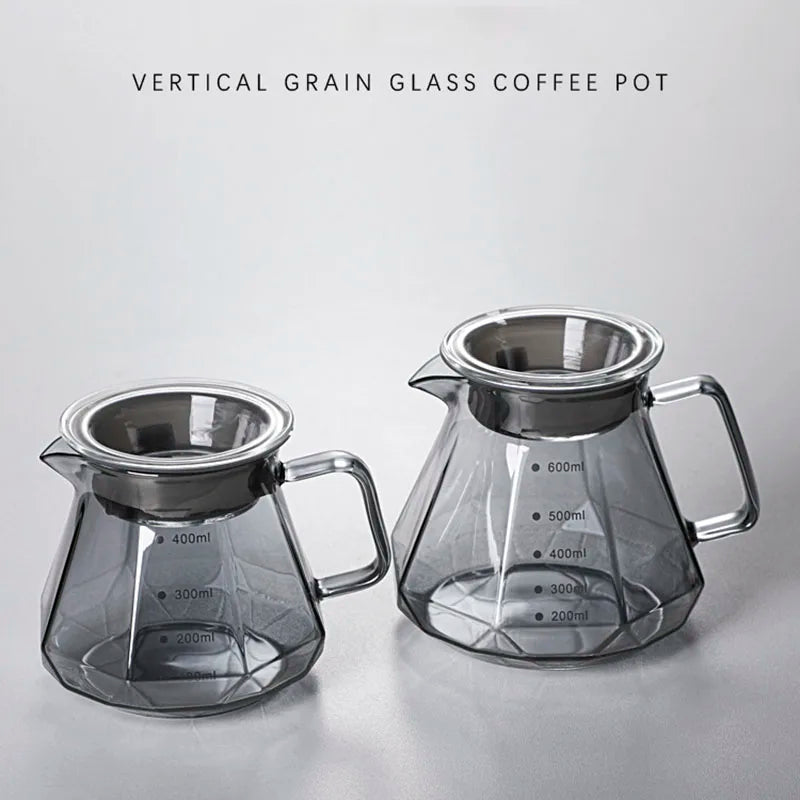 Leeseph Espresso Glass Carafe Coffee Pot, Pour Over Coffee Filter Kettle - 400ml 600ml Diamond Glass Coffee Sharing Pot