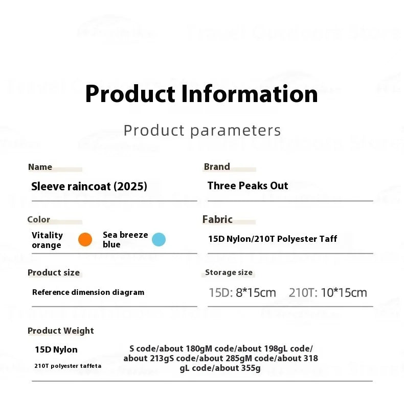 3F UL GEAR Sleeve Raincoat Lightweight Windproof and Waterproof PU5000mm 3D Silicon Coating Fabric About 180g Nylon Polyester