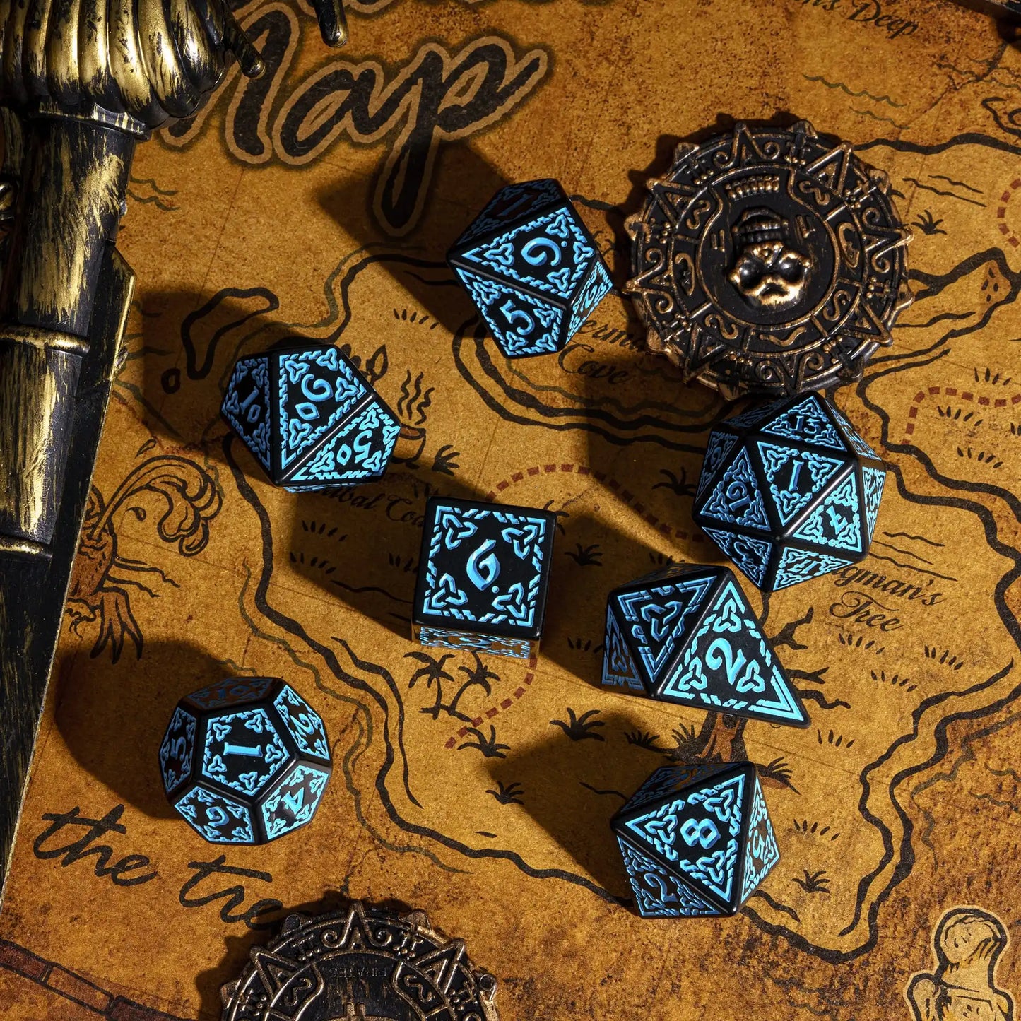 DND Celtic Knot Dice with Unique D4 7Pcs/Set New Pattern D4- D20 Polyhedral Dice for Role Playing Board Game D&D Tabletop Games