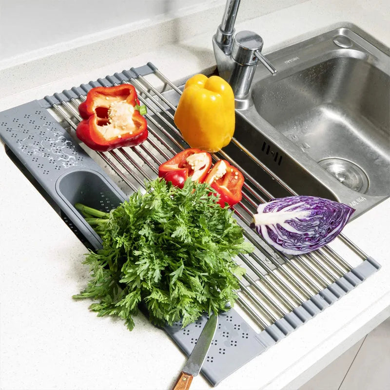 Kitchen Rolling Dish Drainer Roll Up Dish Drying Rack Over The Sink kitchen accessories,storage organization Foldable bowl shelf