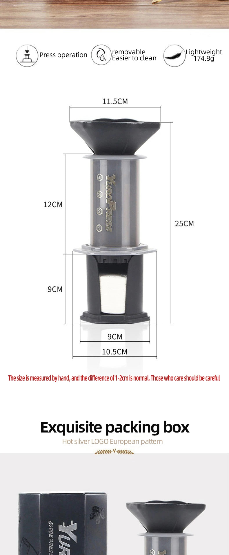 Espresso Coffee Maker Portable French Aero Press barista tools Coffee Pot Air Press Drip Coffee Machine Filters Paper 64mm350pcs