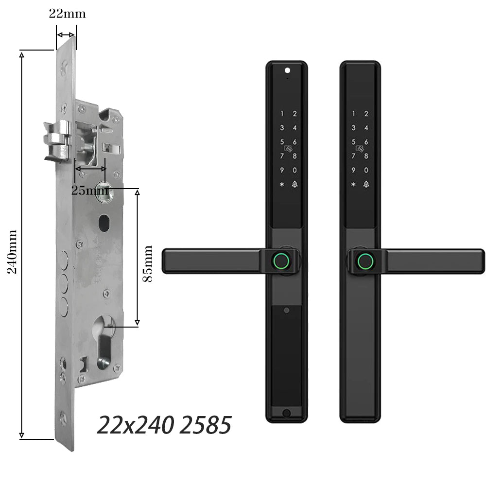 Waterproof Sliding Door Smart Lock Tuya WiFi Fingerprint Digital Code RFID Card Anti-Lock Aluminum Double-Side Electronic Lock