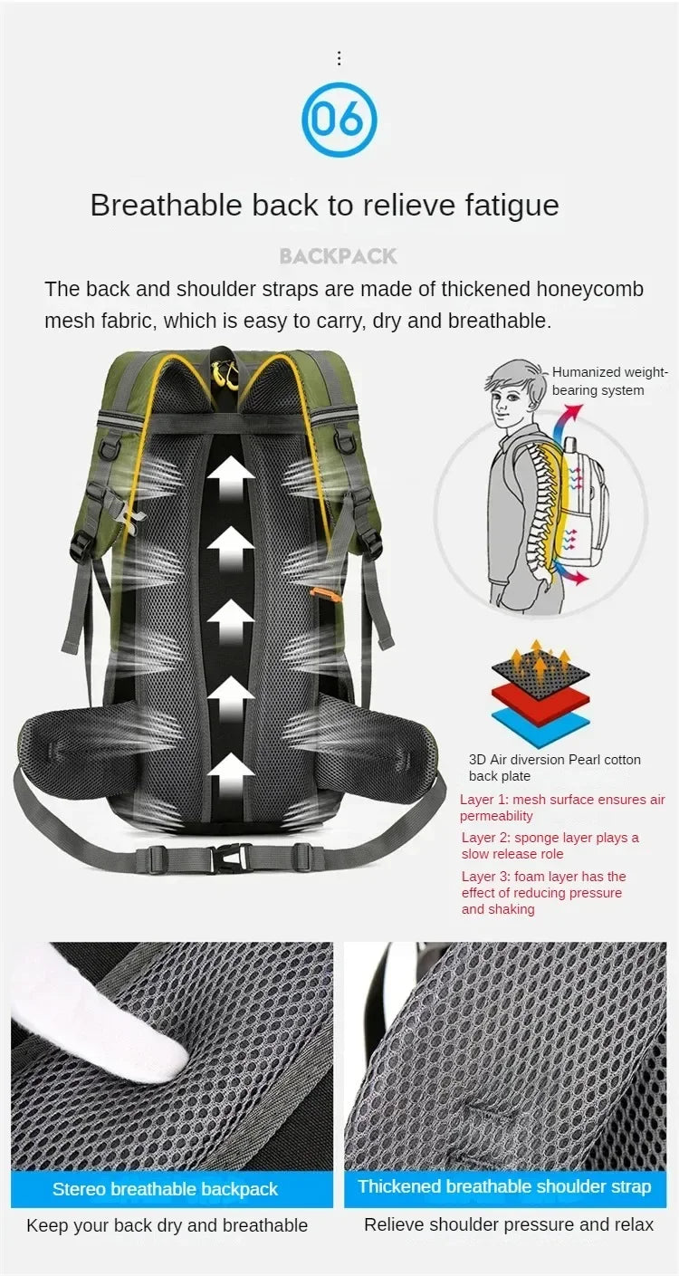 50L Travel Backpack Camping Bag For Men Large Hiking Bag Tourist Rucksack Waterproof Outdoor Sports Climbing Mountaineering Bag