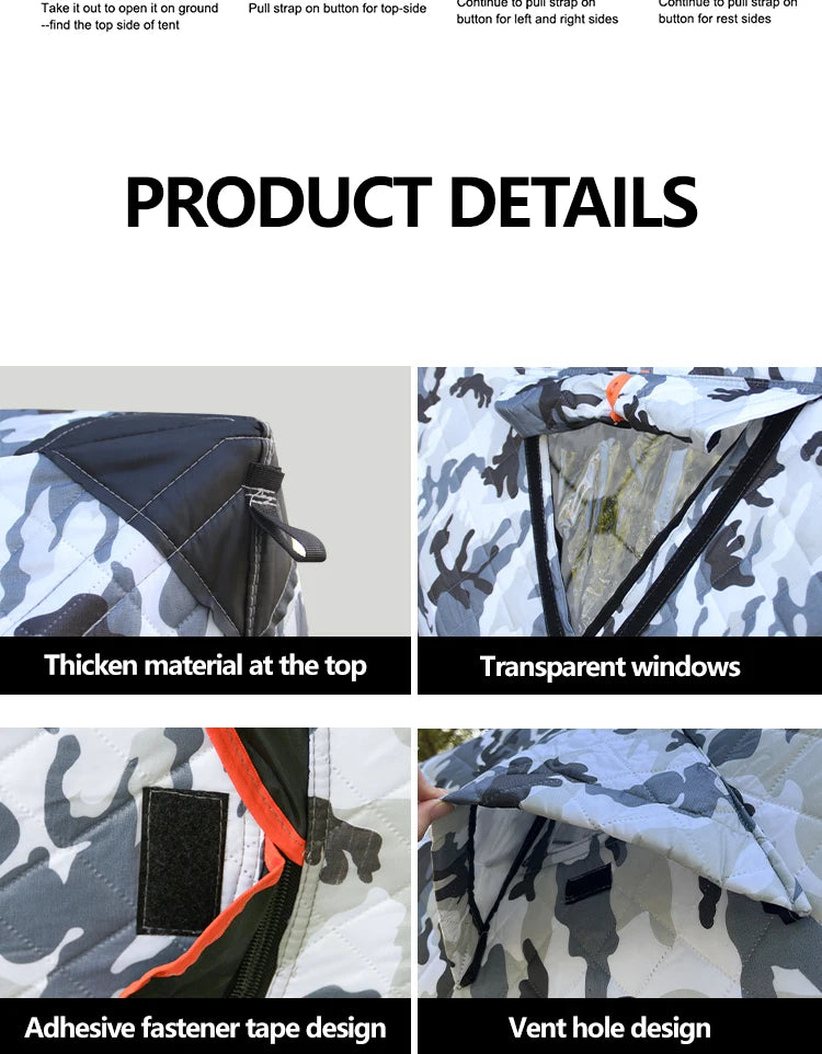 Outdoor Ice Fishing Tent Equipment Winter Fishing Thickened Cotton Quick-Open Quilted Warm And Cold-Proof Four-Person House