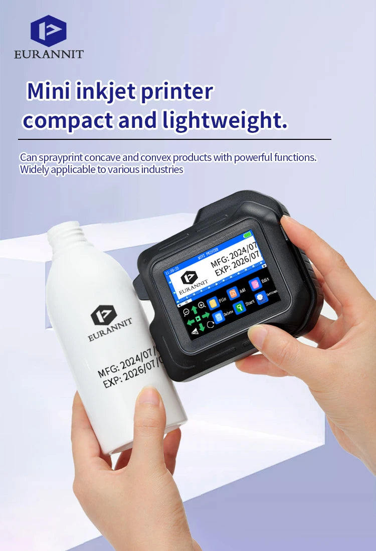 EURANNIT E98 0.5Inch Portable Mini Printer 2.8inch Touchscreen Inkjet Printer Expire Date QR Barcode Logo Label Printing Machine