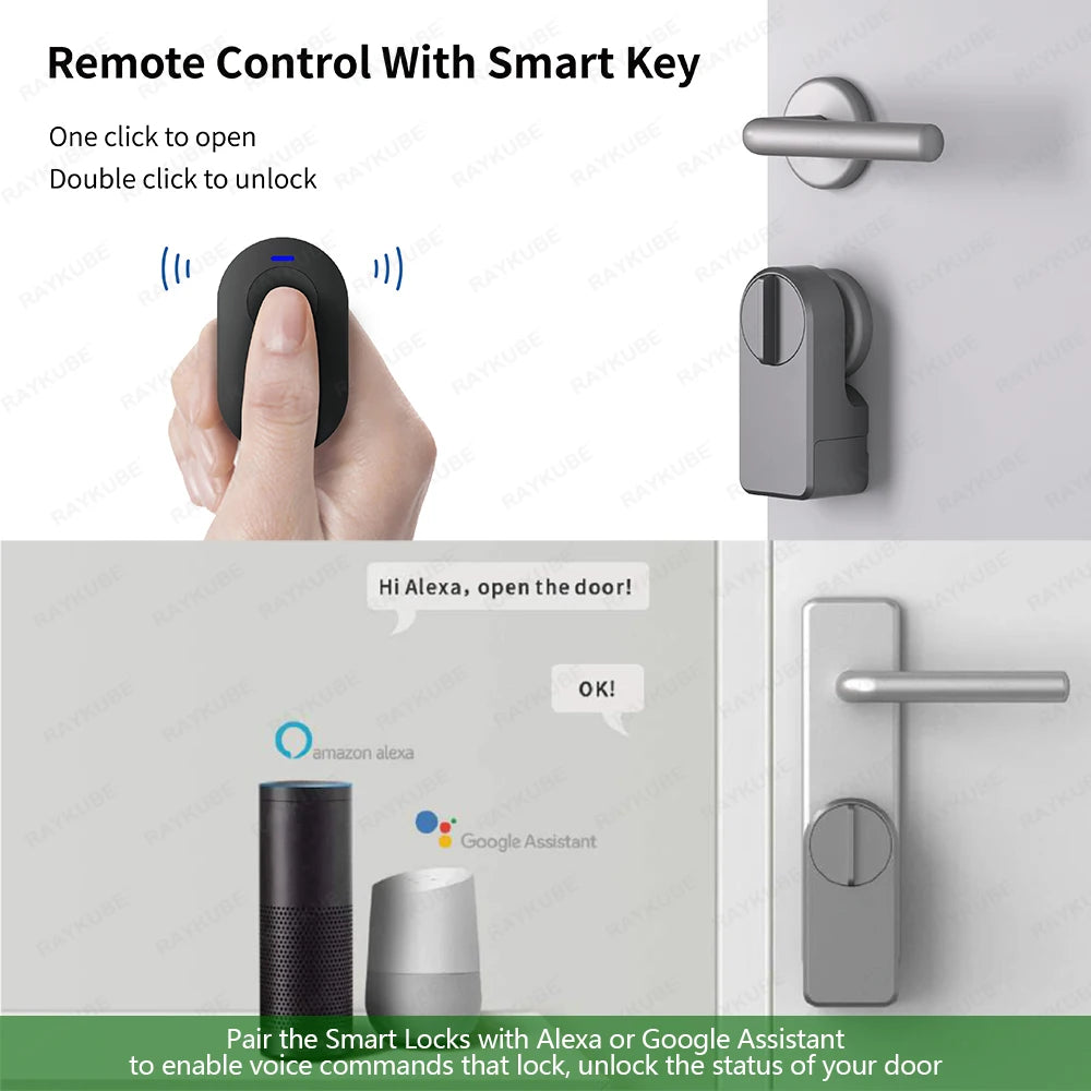 RAYKUBE A1 Pro Tuya BEL Smart Door Lock Set with Fobs/ Keypad/ Smart Key Tuya Remote Unlock Work with Alexa Google Assistant