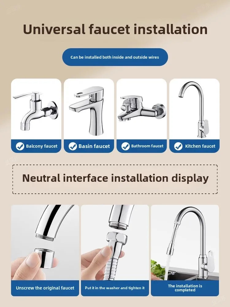 Stainless Steel Universal 1080° Rotation Faucet Sprayer Head For Kitchen Washbasin Extension Faucet Bubbler Tap Splash Nozzle