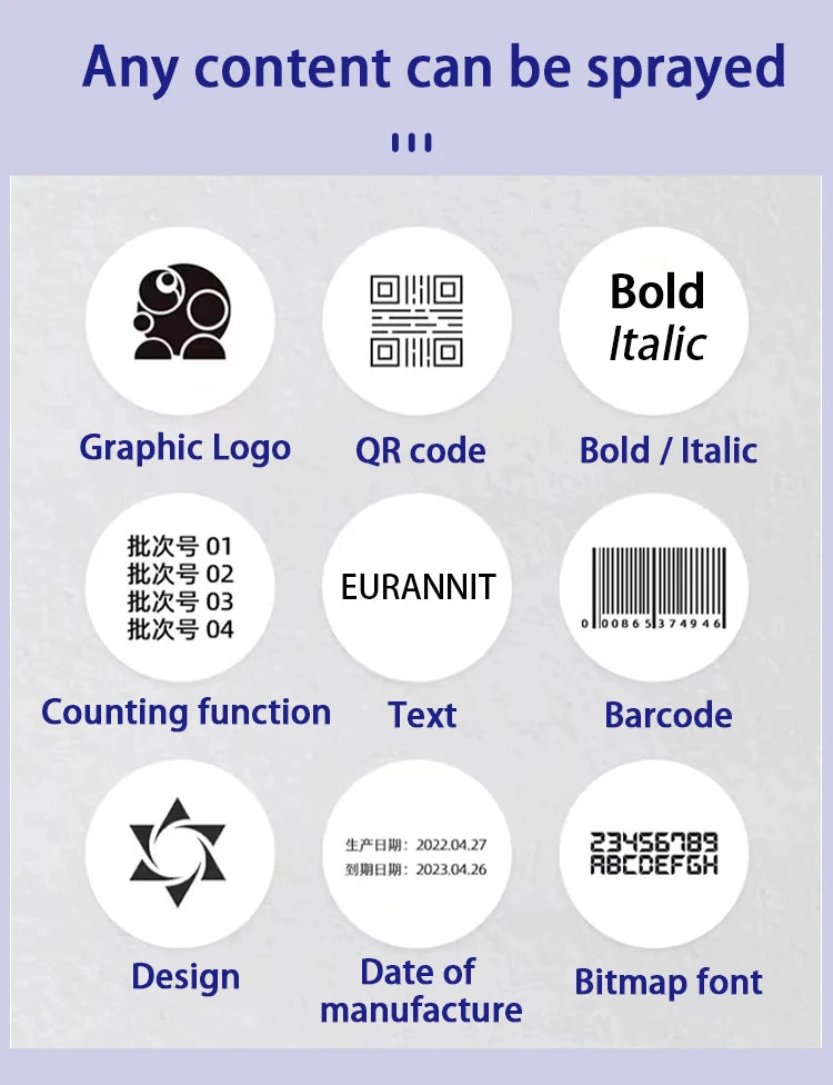EURANNIT E98 0.5Inch Portable Mini Printer 2.8inch Touchscreen Inkjet Printer Expire Date QR Barcode Logo Label Printing Machine