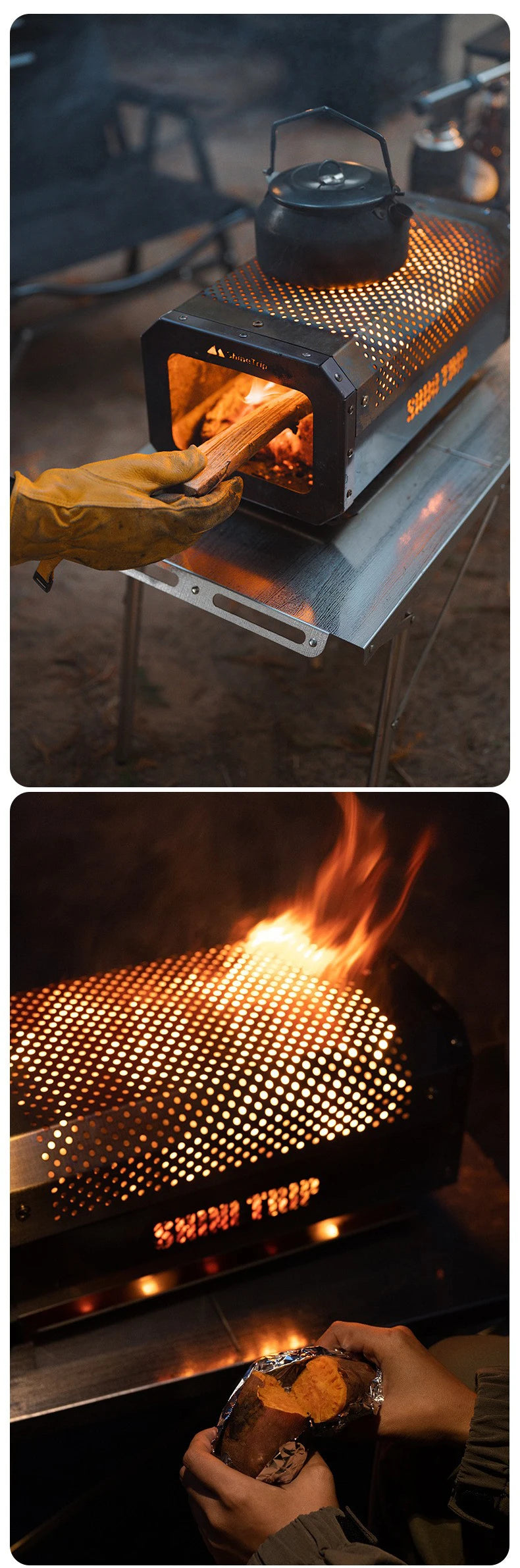 ShineTrip Camping Portable Stainless Steel Folding Table BBQ Heat Resistant Table Outdoor Honeycomb Tabletop Incinerator