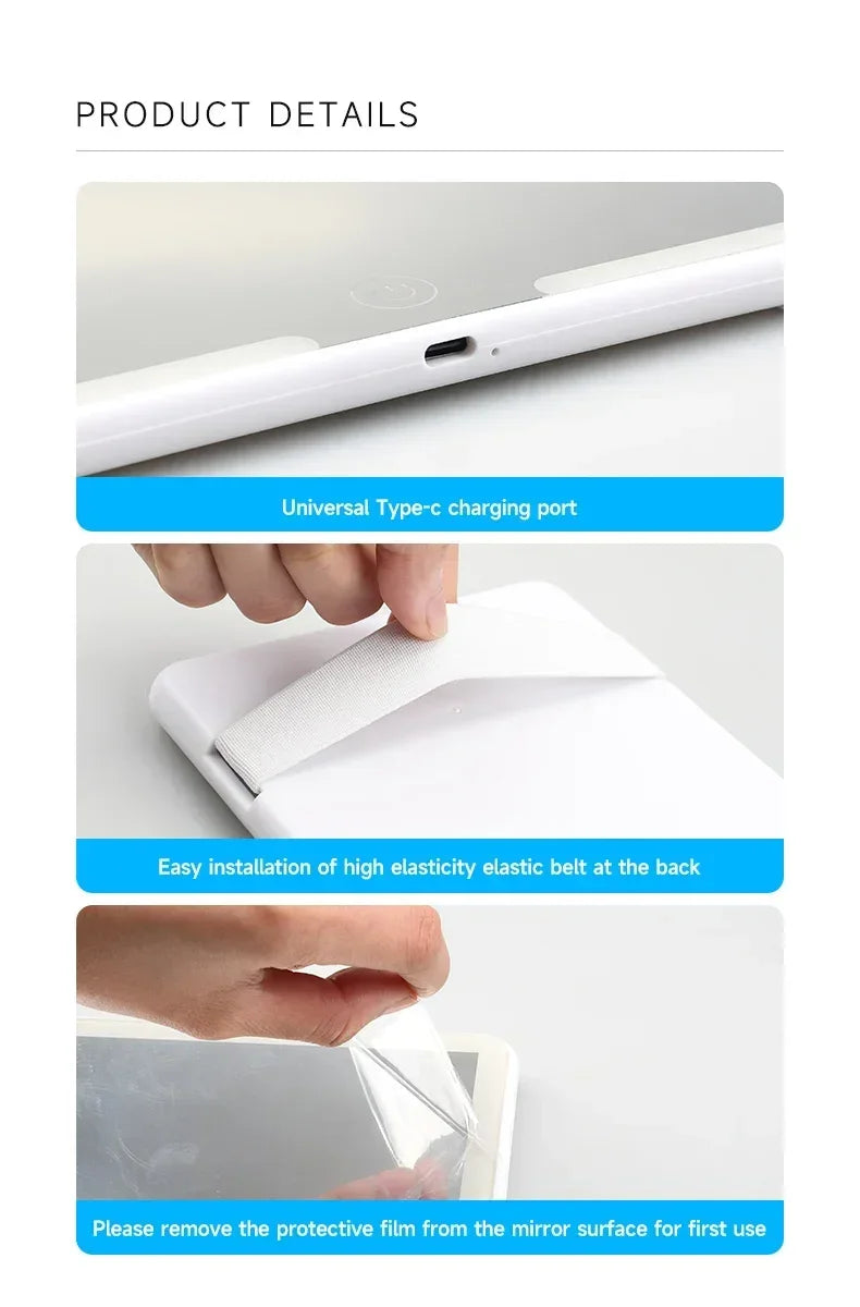 Car Sun Visor Vanity Mirror LED High-definition Vanity Mirror with 3 Light Modes Touch Screen Universal Car Vanity Mirror