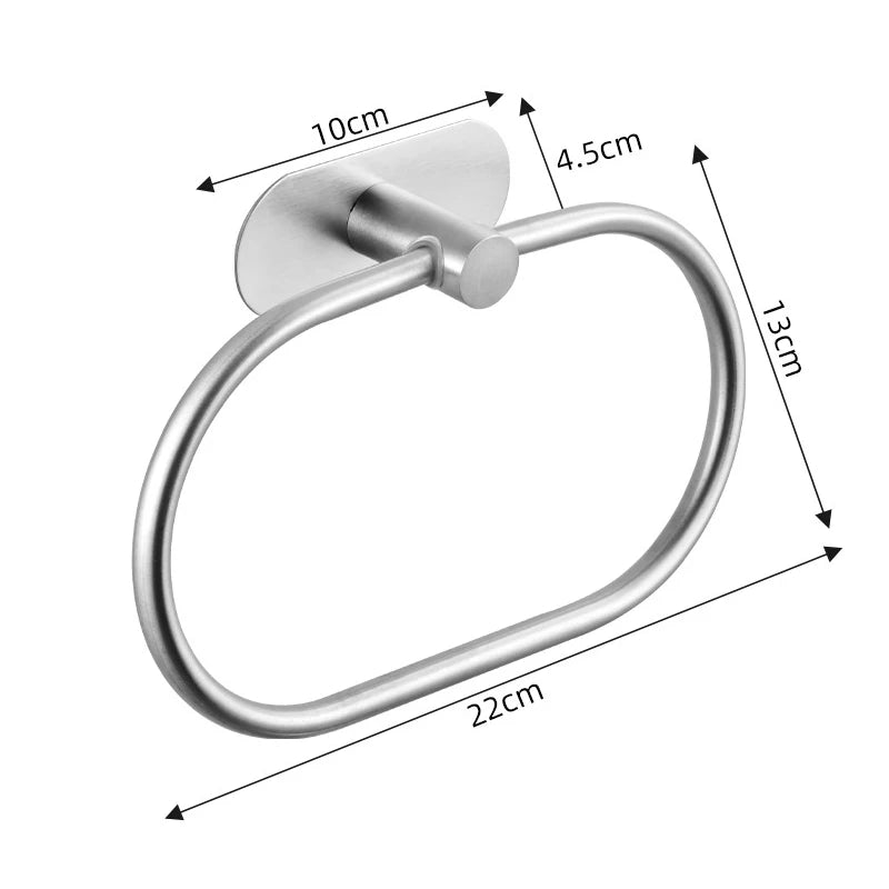 Stainless Steel Towel Holder Self-adhesive Bathroom Towels Rack Black Washhand Hanger Ring Rail Bar Kitchen Storage Accessories