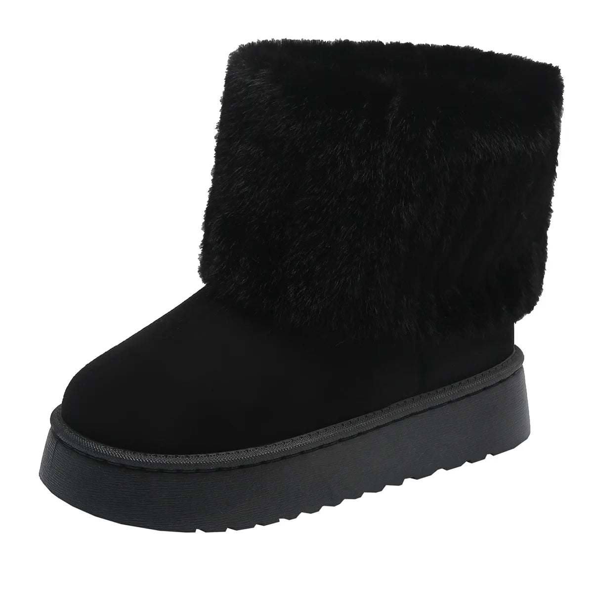36-41 Women Snow Boots Winter Ankle Botas Stripe Fur Plush Cotton Shoes Platform Thick-soled Non Slip Fluffy Solid Warm Footwear