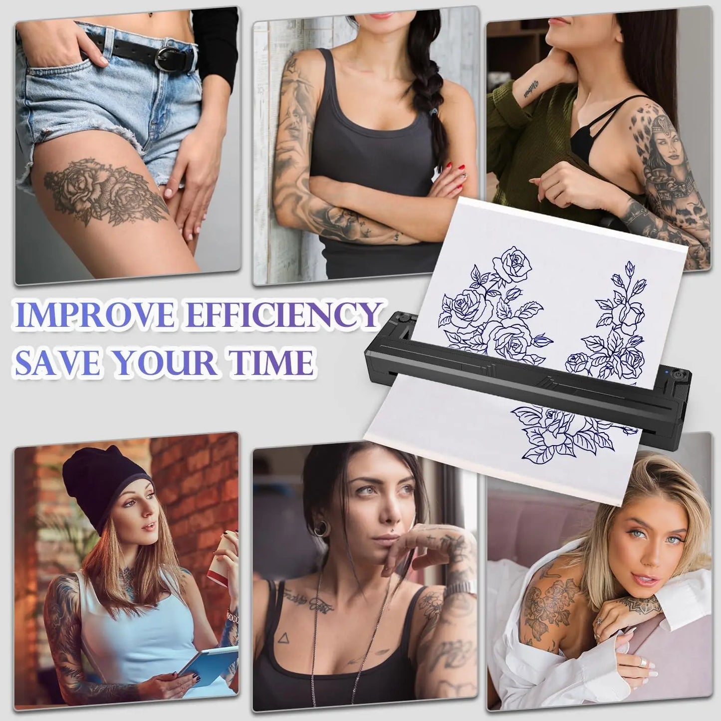 Portable Bluetooth Thermal Tattoo Printer Inkless M8 Beginners&Pros Wireless Tattoo Stencil Printer Suitable for Phone/Tablet/PC