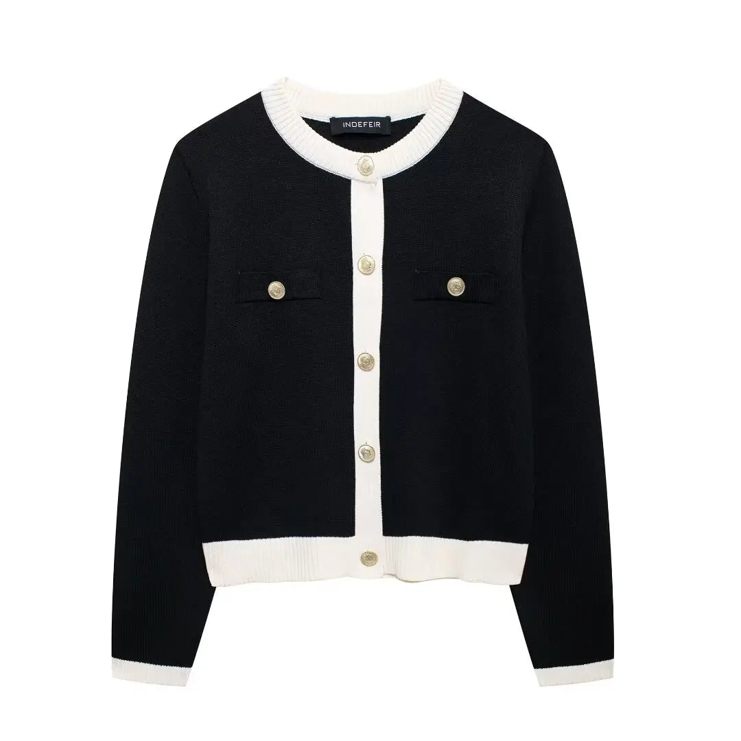 TRAFZA Autumn Fashion Women Sweater Coats Solid O-Neck Long Sleeves Pockets Buttons Single Breasted Female Casual Knitted Coat