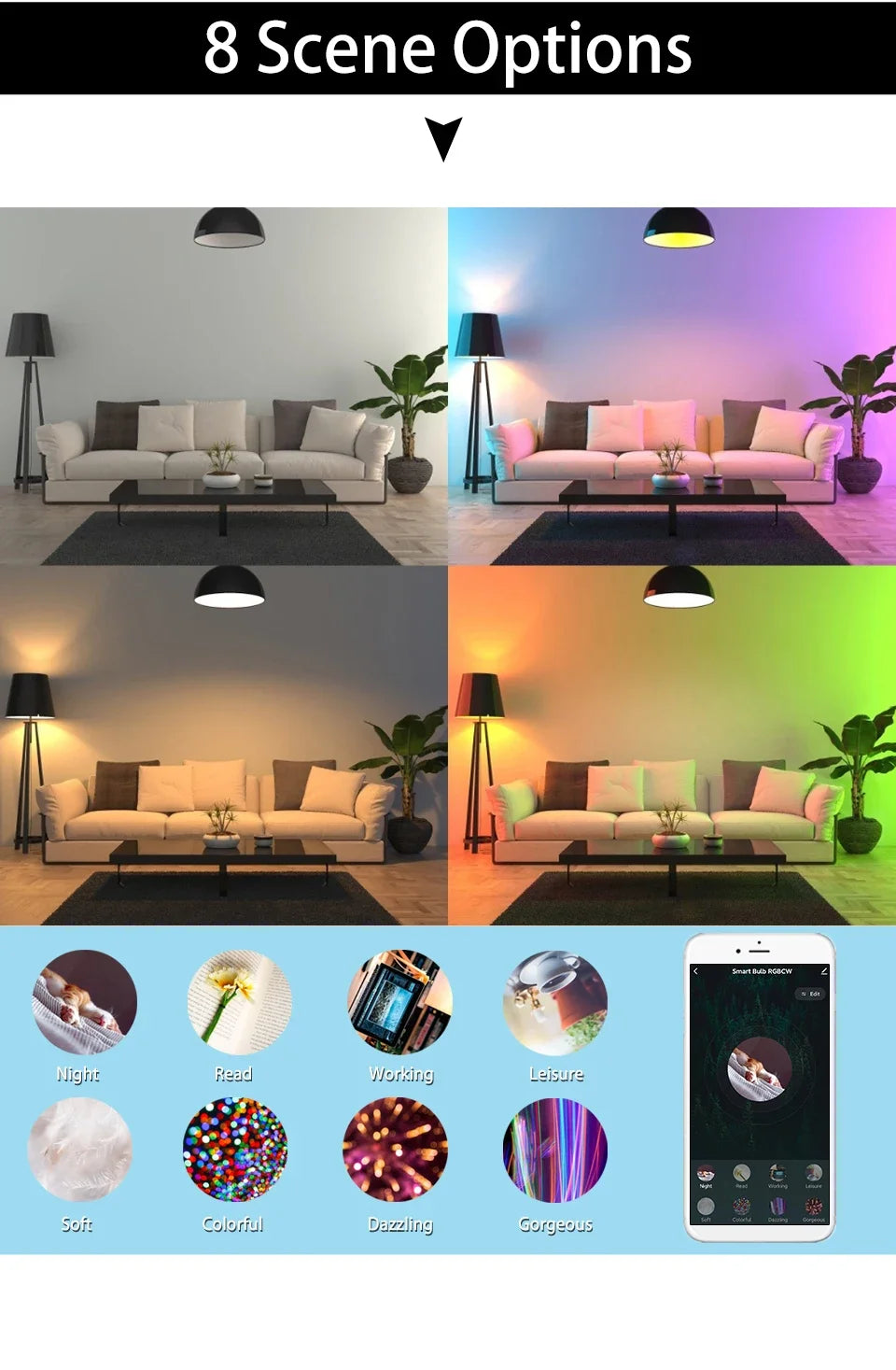 Tuya WiFi Smart Bulb RGB LED Light Bulbs 220V 110V 10W 15W 20W E27 LED Lamp Smart Life APP Alexa Google Home Alice Voice Control