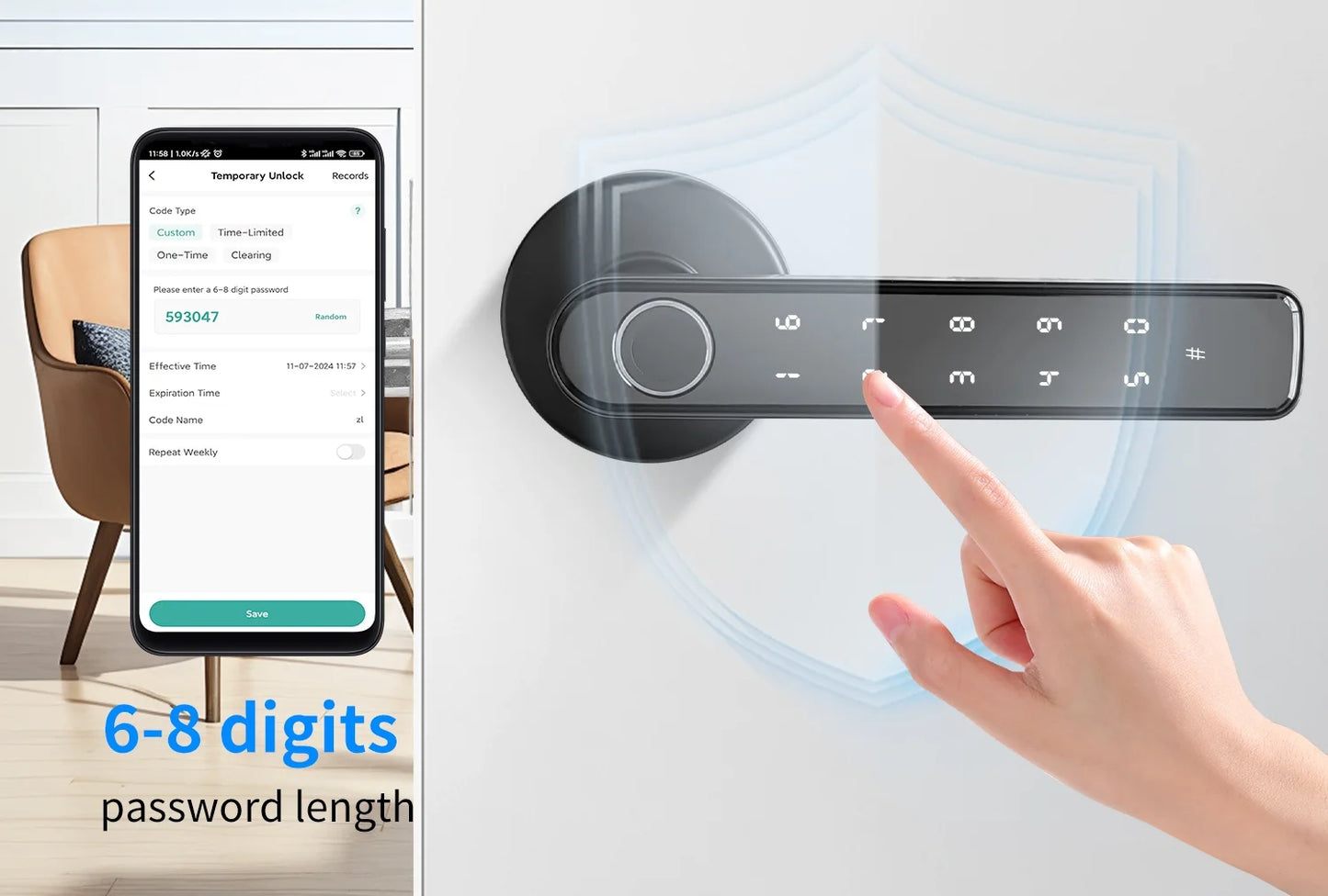Tuya Smart Door Lock Fingerprint Password Key App 4-in-1 Unlock Electronic Digital Handle Lock Apartment Home
