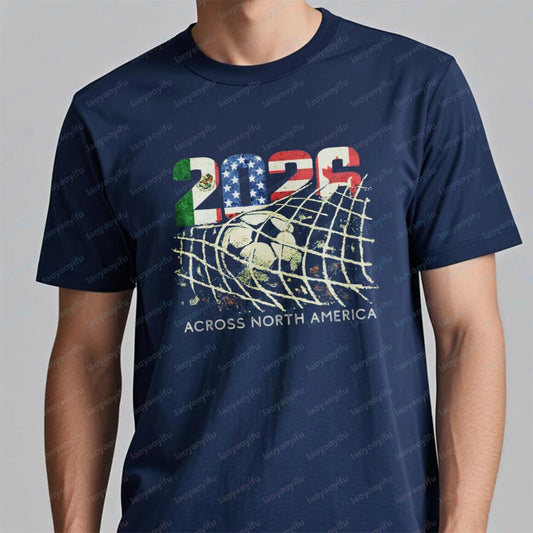 2026 North America Soccer T-Shirt World Football Fan Tee MX US CA Vintage Goal Net Graphic Cup Soccer Lover Gift Cotton Tops