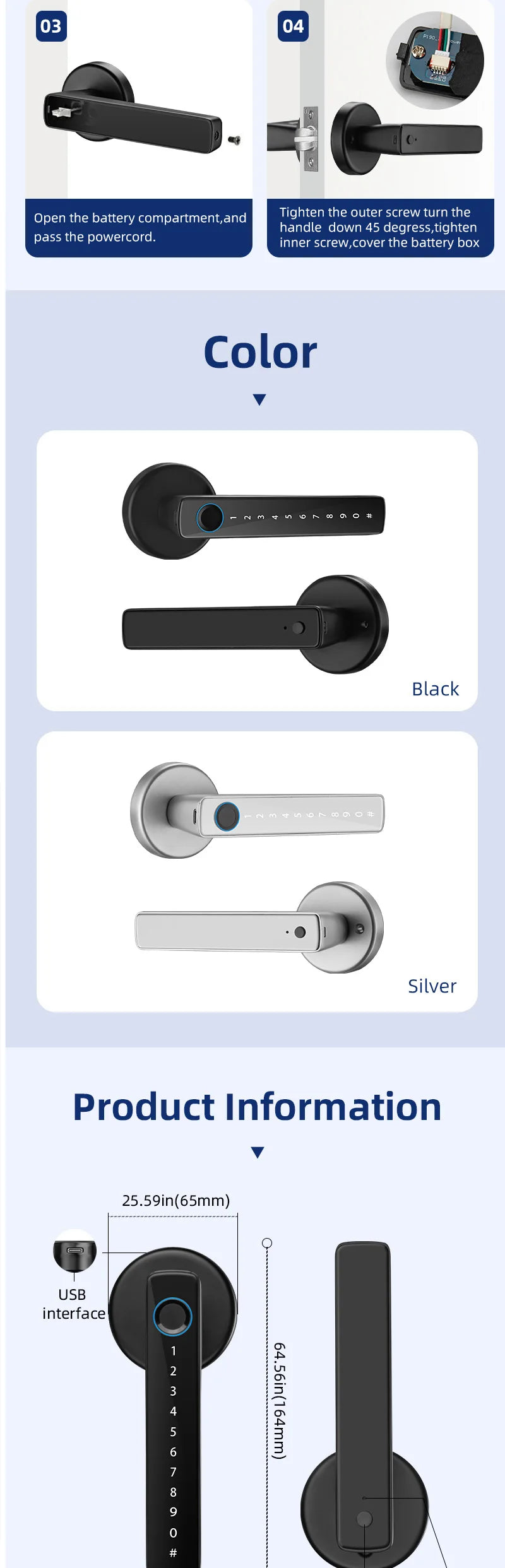 XSDTS M5 Tuya BLE Fingerprint Door Lock Digital Electronic Lock with Password/Key/IC Card/ Smartlife/ Tuya APP Unlock