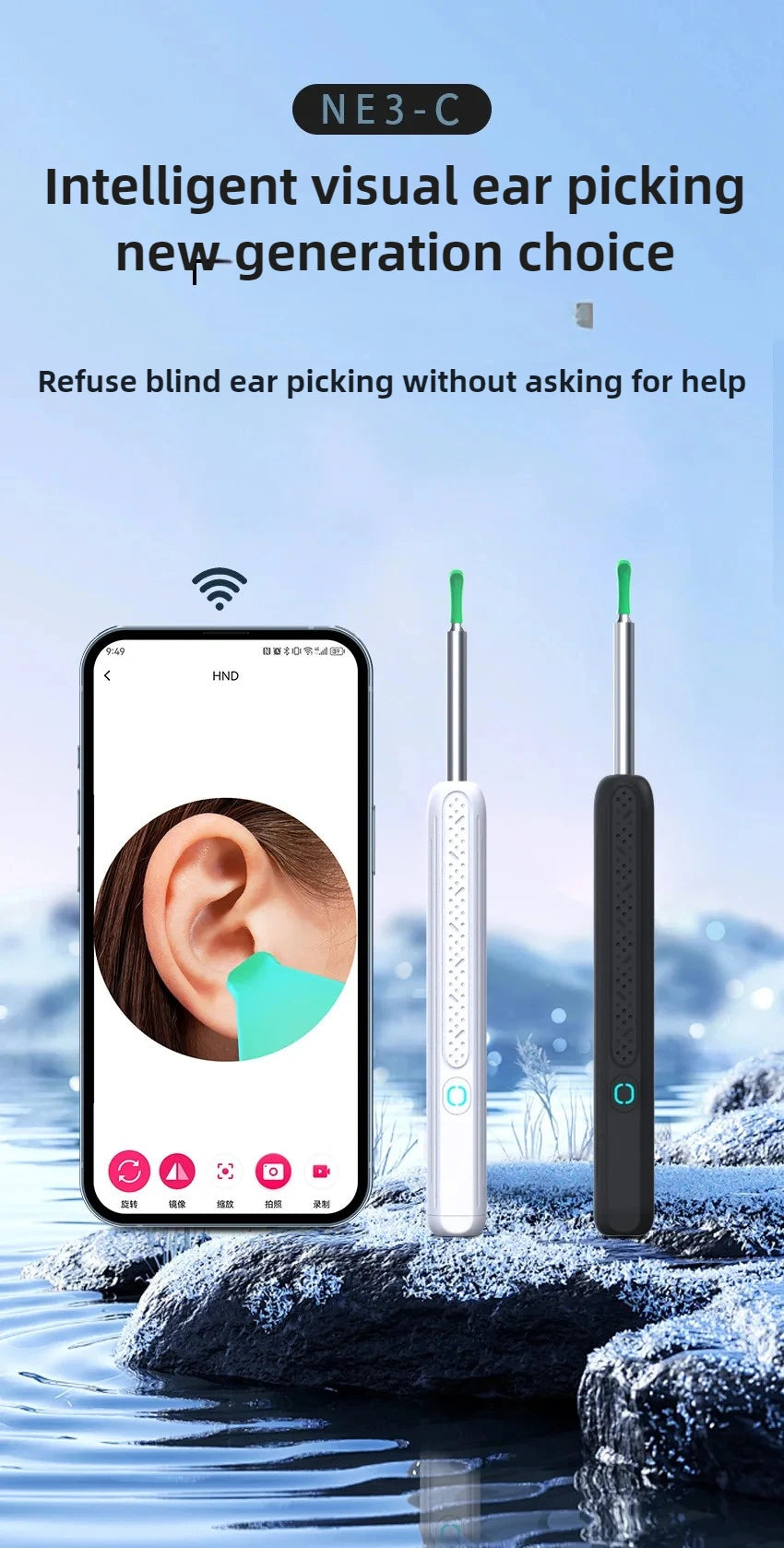 1-9pcs/Set Visual Ear Cleaner with Camera Ear Sticks USB Charging Ear Wax Removal Tool WIFI Connection 6 LED Lights Earpick