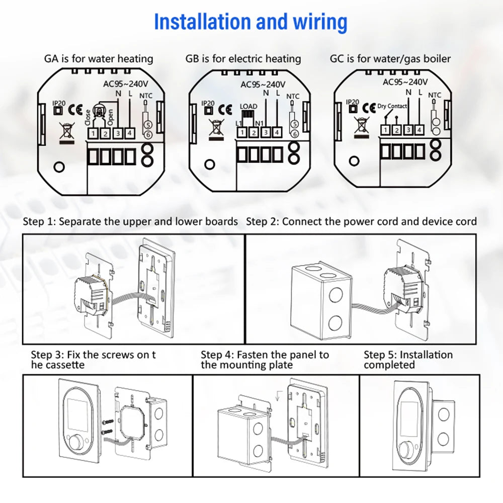 Smart WiFi Thermostat Programmable Knob Temperature Controller Electric Floor Heating Gas Boiler Thermostat for House Office