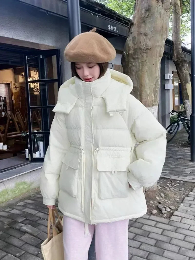Puffer Jacket Women Warm Fashion Korean Mid-length Duck Down Coat Female 2024 New Winter White Duck Down Jacket Women