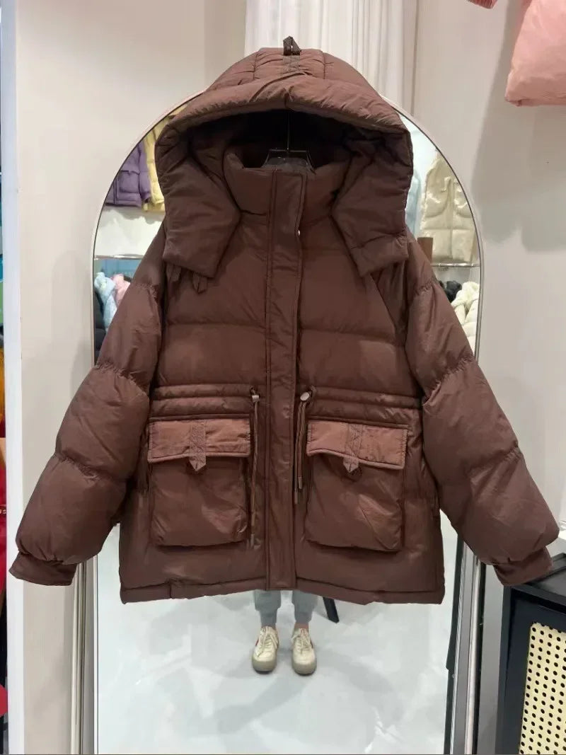 Puffer Jacket Women Warm Fashion Korean Mid-length Duck Down Coat Female 2024 New Winter White Duck Down Jacket Women