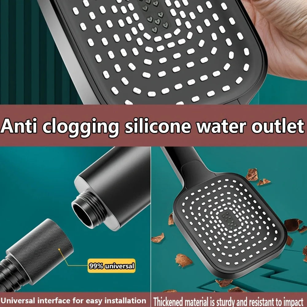 1pc Large Area Shower Spray Silvery Head with 3 Adjustable Modes,High-Quality High-Pressure Water-Saving Flow Shower Faucet