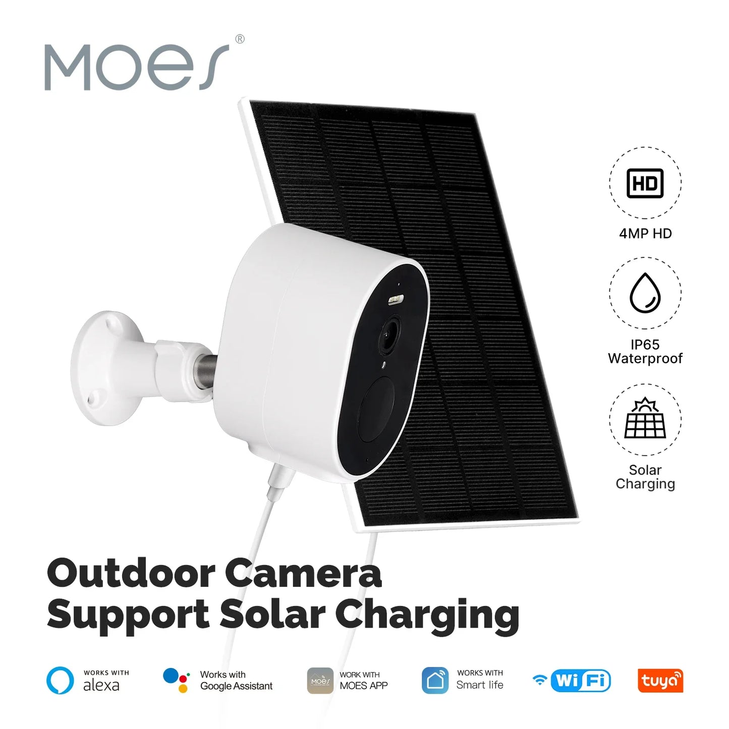 MOES Tuya WiFi 4MP HD Smart Security Camera Solar Charging IP65 Waterproof Full Color Night Vision Work With Alexa Google Home