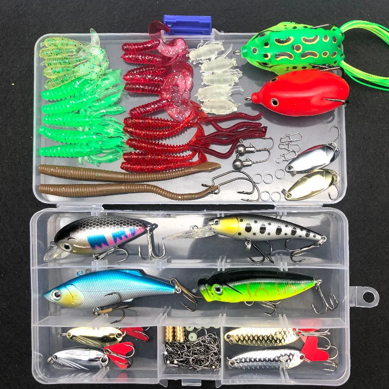 Fishing Lure Kit Soft and Hard Bait Set Gear Layer Minnow Metal Jig Spoon For Bass Pike Crank Tackle Accessories with Box
