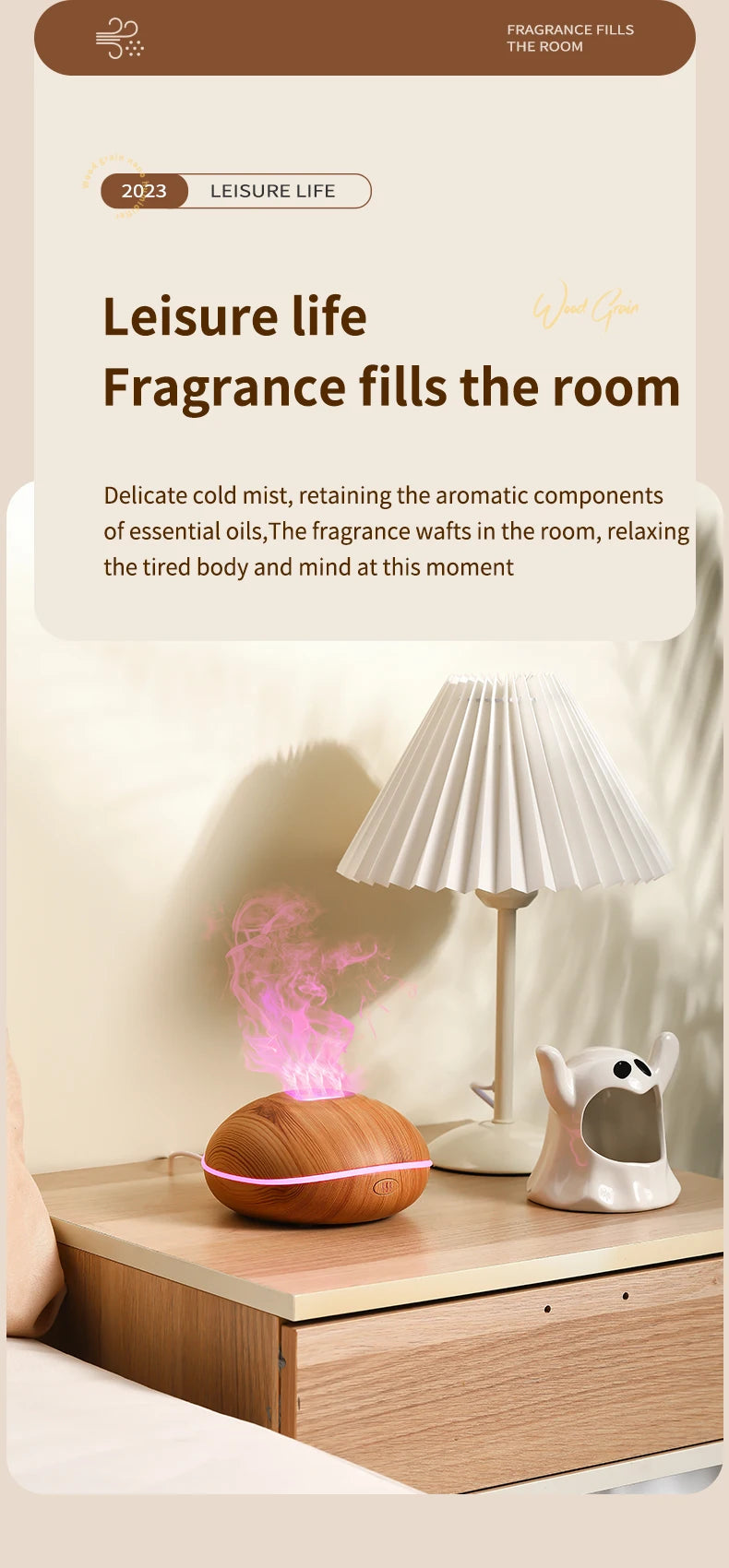 Air Humidifier Aromatherapy Essential Oil Diffuser Wood Grain 200ml Ultrasonic Remote Control 7 Color Lights For Home Bedroom