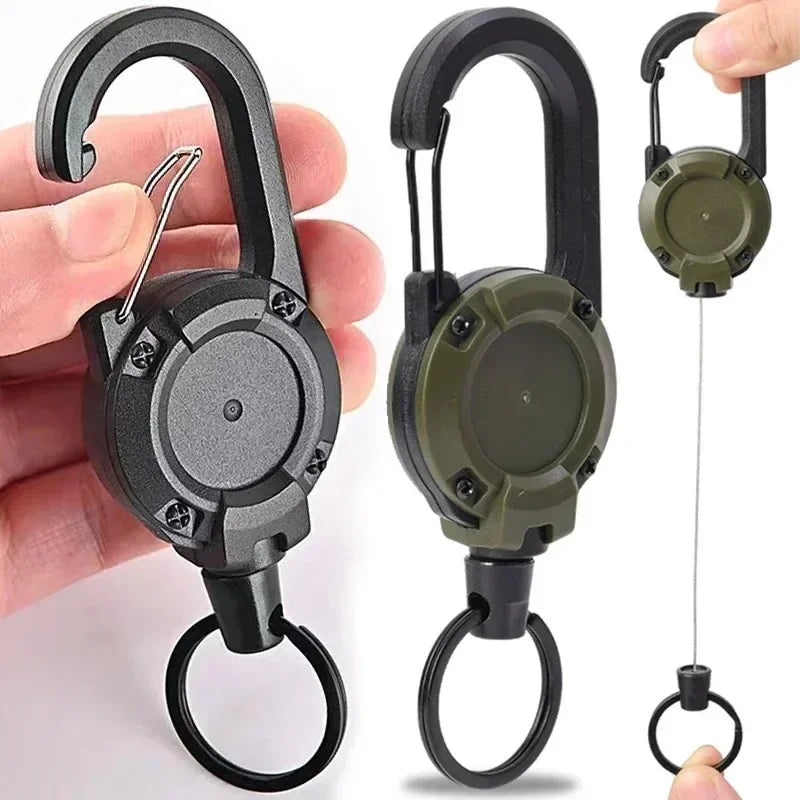 Retractable Heavy Duty Pull Reel Carabiner Key Strong Chains Steel Wire Buckle Rope Spring Key Ring Outdoor Sporty Keychain Tool