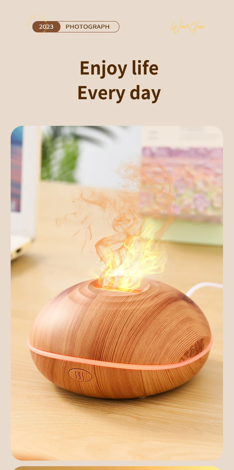 Air Humidifier Aromatherapy Essential Oil Diffuser Wood Grain 200ml Ultrasonic Remote Control 7 Color Lights For Home Bedroom