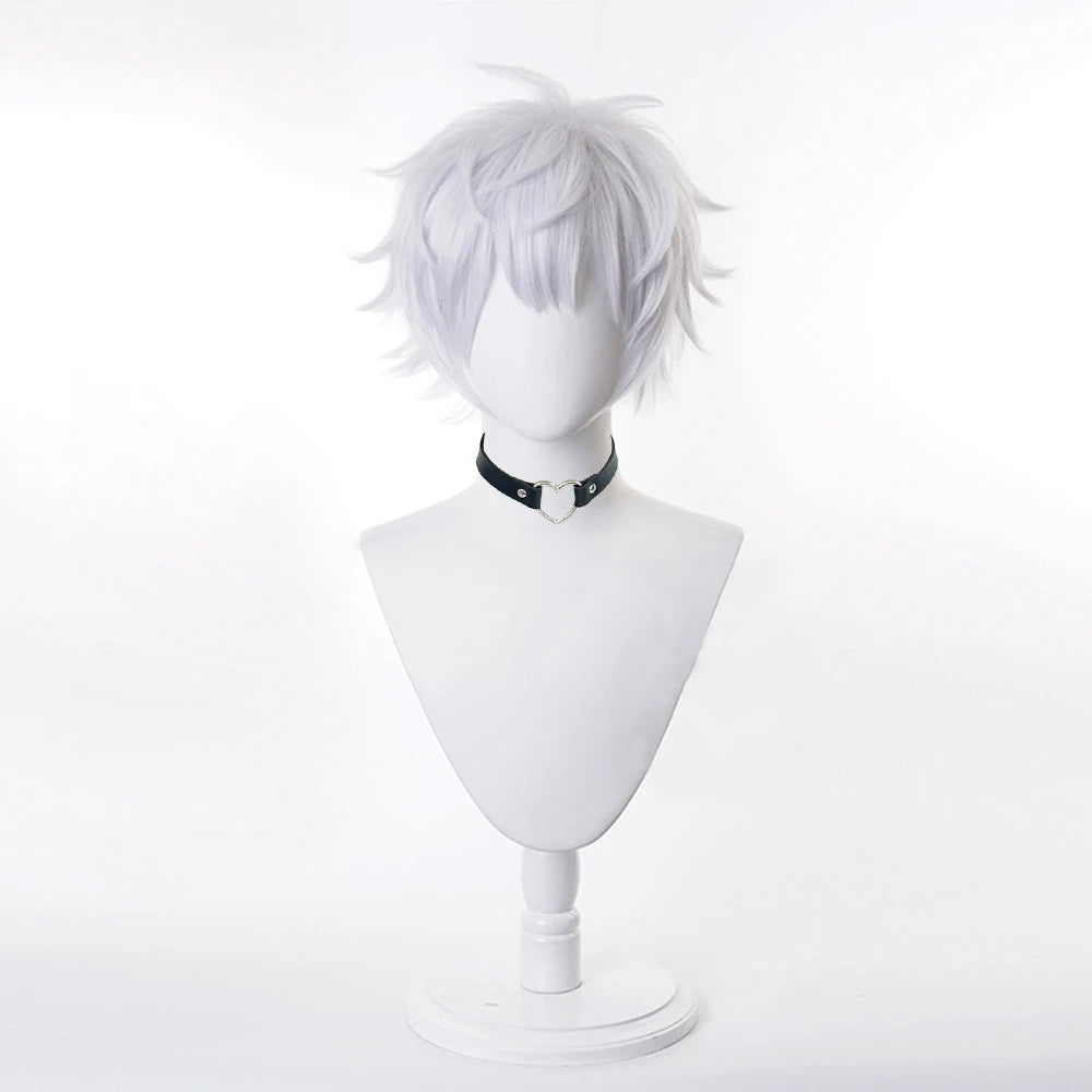 Short White Synthetic Straight Wig Anime Game Cosplay Heat Resistant Fluffy Men Wig for Daily Party